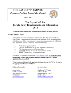 The Days of '47, Inc. Parade Entry Requirements and Information 2014