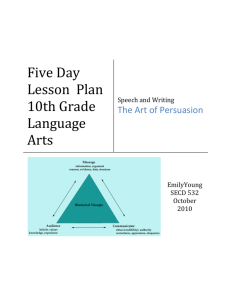 Five Day Lesson Plan 10th Grade Language Arts