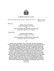 Supreme Court's decision in Canada (AG) v. Bedford