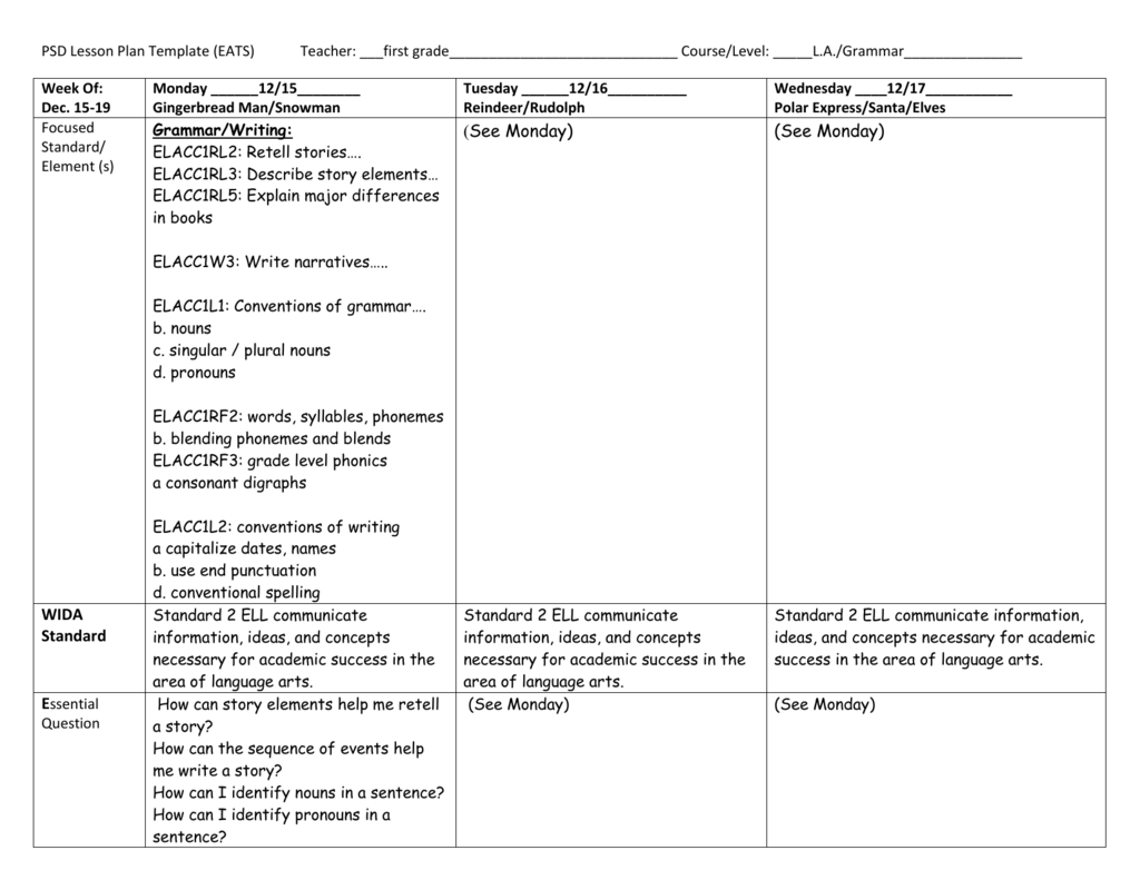 PSD Lesson Plan Template EATS Teacher first