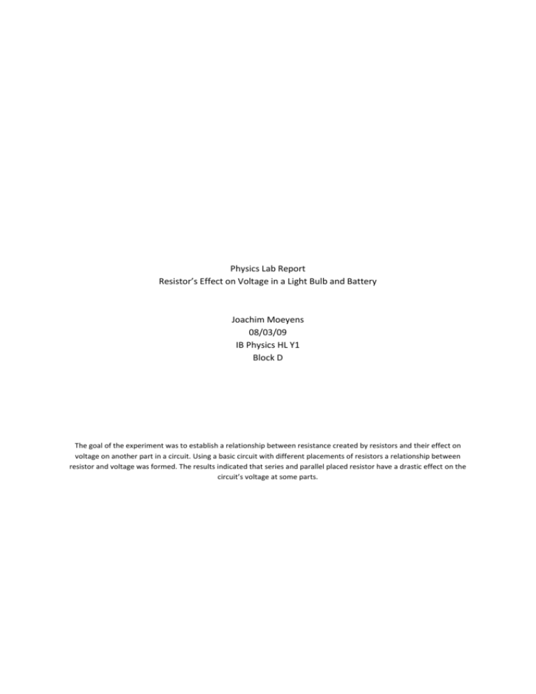 Lab Report Resistors in Circuits