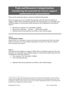 Day 2 Argumentation Handout 1 – Tasks to Discuss and Categorize