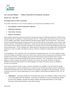 Unit Assessment Report: College of Education Unit Standards