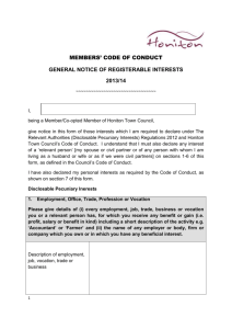 Councillor's Declaration of Interests Form