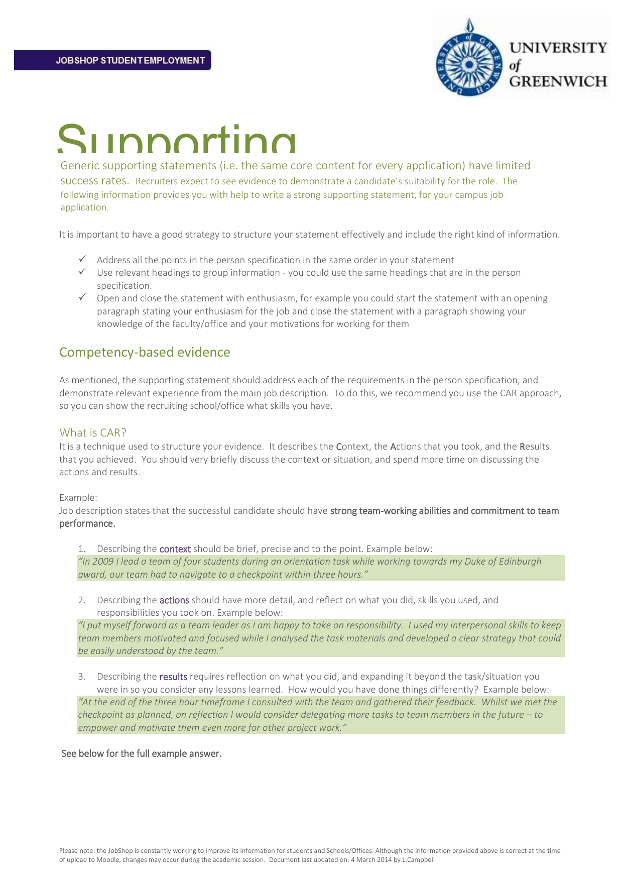 Federal Supporting Statements Template