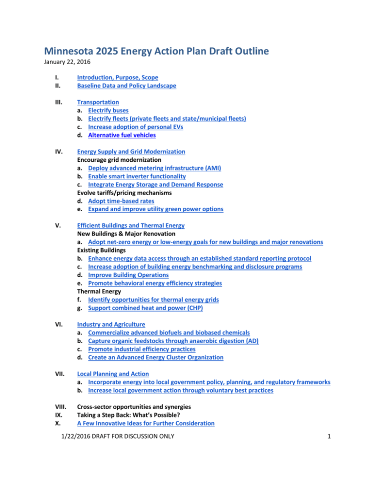 Minnesota 2025 Energy Action Plan Draft Outline