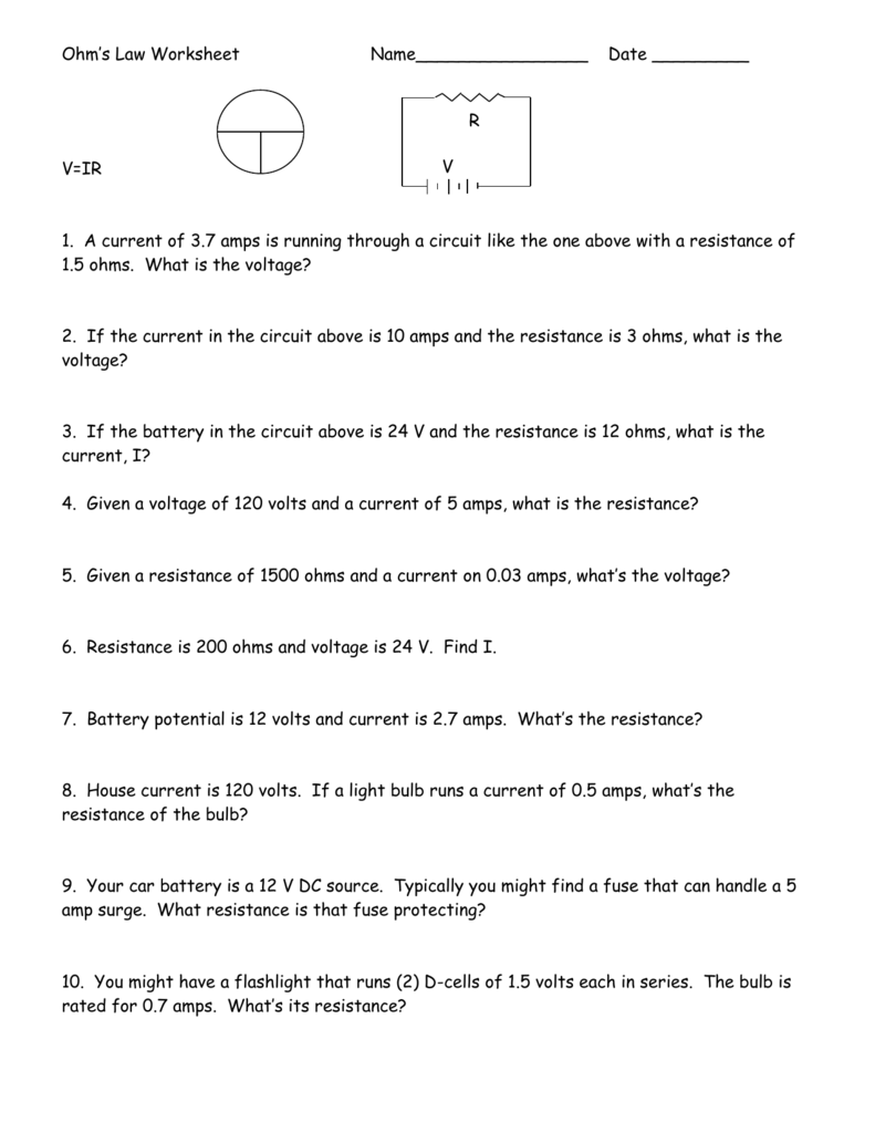 Ohm's Law Worksheet With Answers