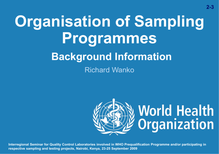Organization of sampling programmes