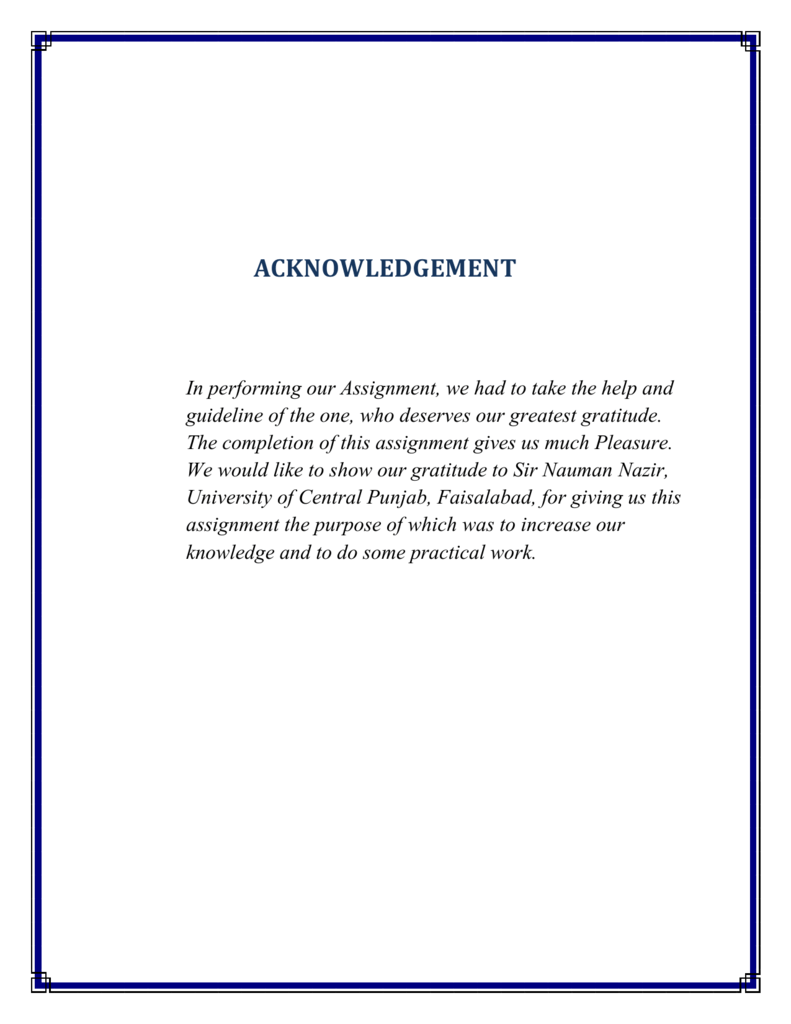 format of acknowledgement for assignment
