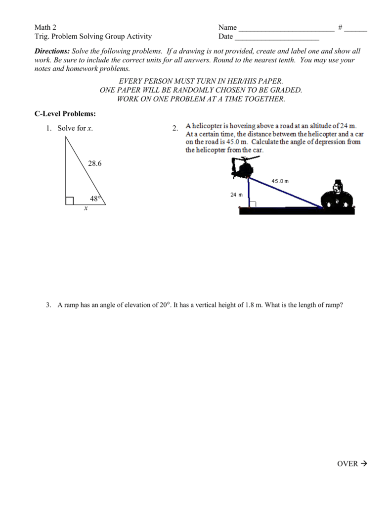 Sine-Cosine-Tangent Word Problems With Trigonometry Word Problems Worksheet Answers