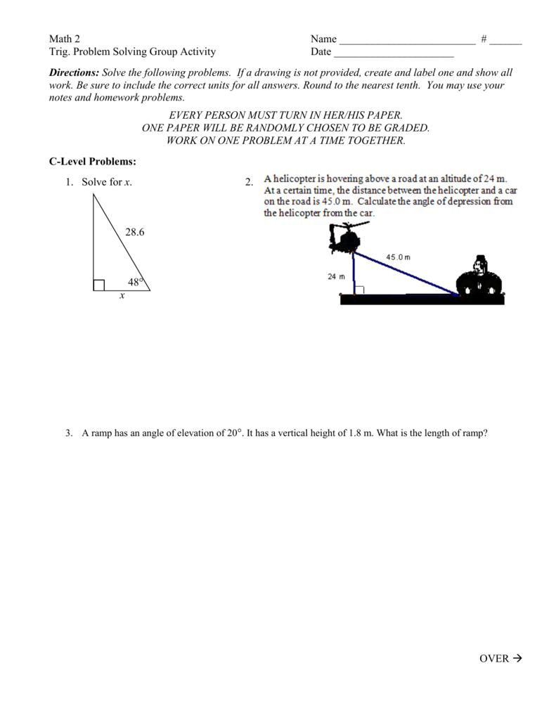 Sine-Cosine-Tangent Word Problems Throughout Trig Word Problems Worksheet Answers