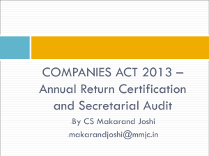 COMPANIES ACT 2013 – Annual Return Certification and