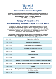 Monday 12 th November 2012 Moral reasoning and case analysis in
