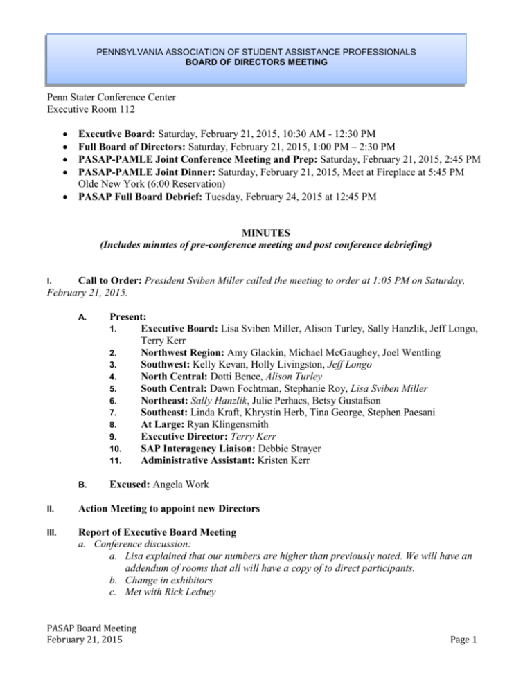 PASAP Board Meeting Minutes - February 21 _ 24 2015