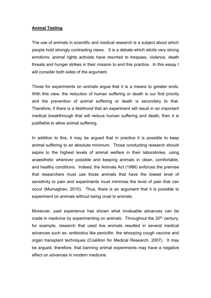 Example Discursive Essay Animal Testing
