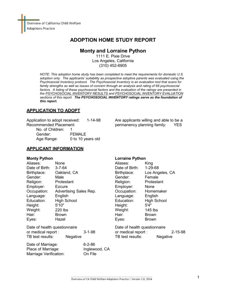 Adoption Home Study Report