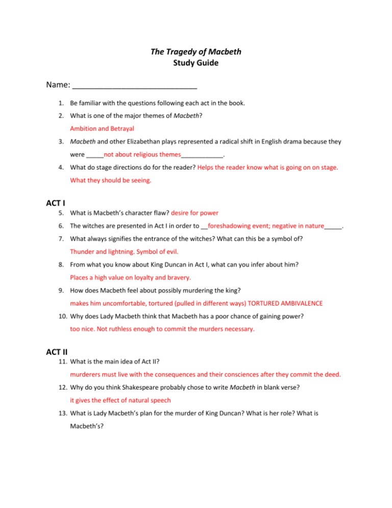 Macbeth Student Workbook Answer Key Free