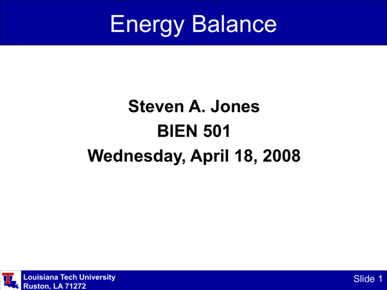 Lecture 17 On Energy Balance