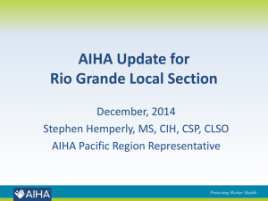 Update from AIHA Regional Representative