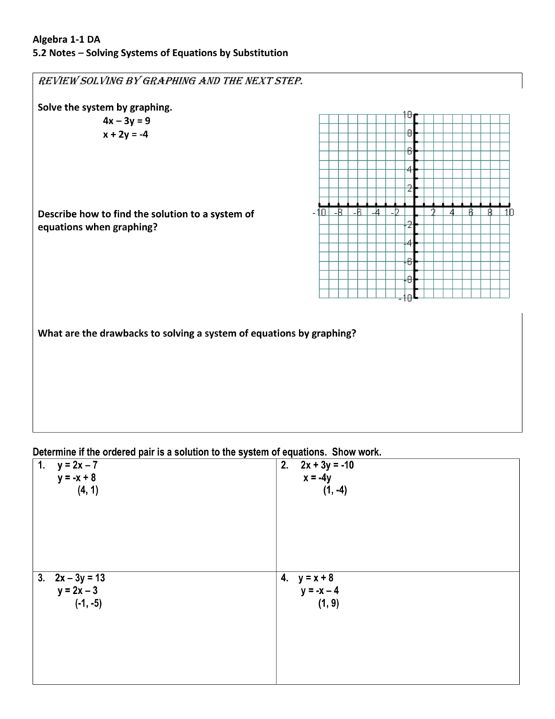 Solving Systems by Substitution Within Substitution Method Worksheet Answers