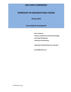 Orientation Welcome to the Workshop on Organisational Design