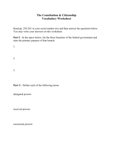 The Constitution & Citizenship Vocabulary Worksheet