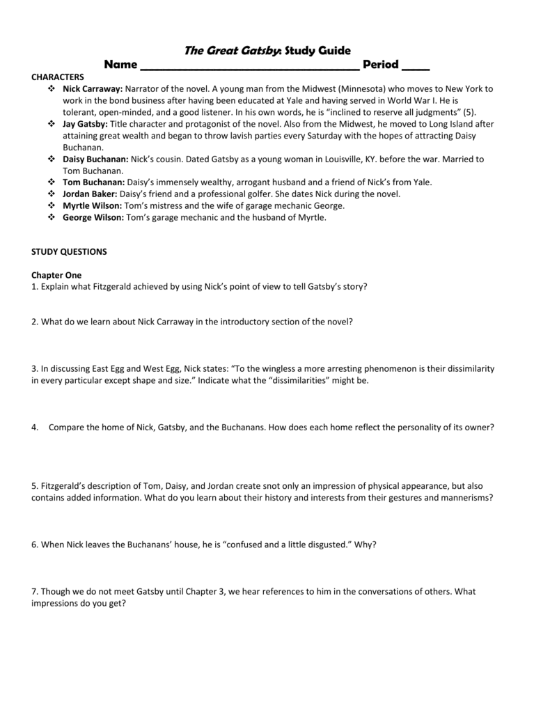 The Great Gatsby Study Guide