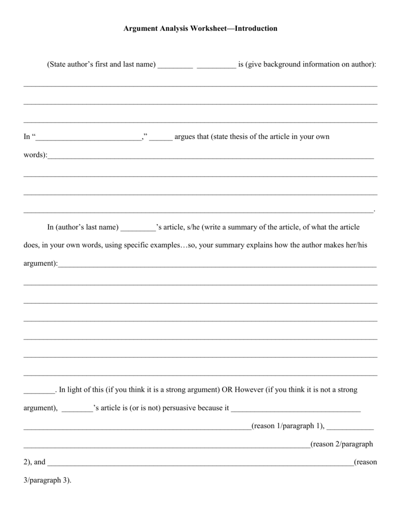 Argument Help Sheets Printable Papers