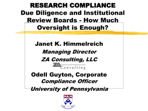 Research Compliance Due Diligence and Institutional Review