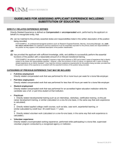Guidelines for Assessing Applicant Experience Including