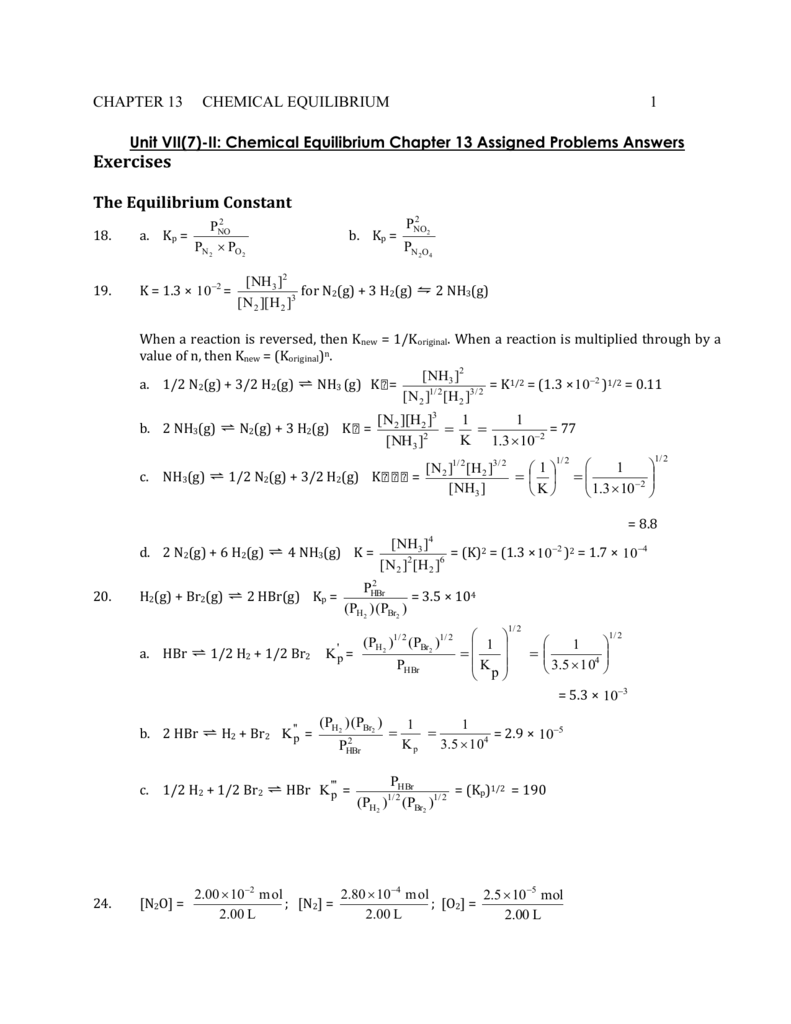 Exercises The Equilibrium Constant