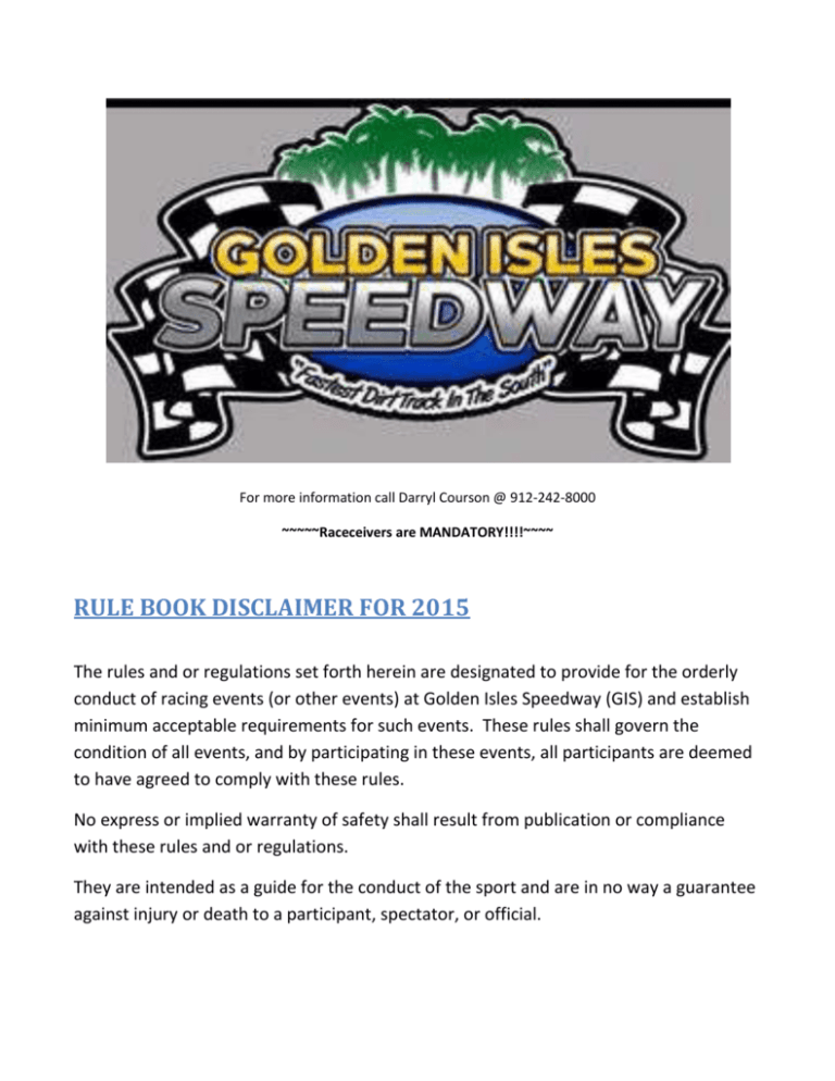 conduct and procedures Golden Isles Speedway