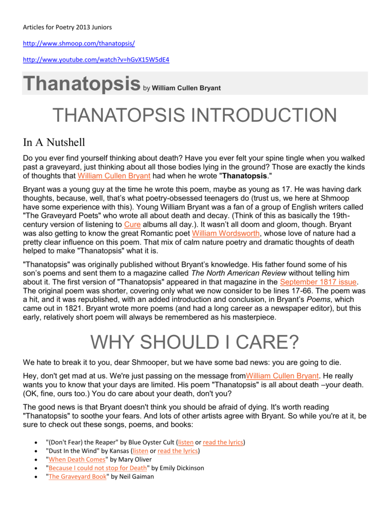 thanatopsis analysis by stanza