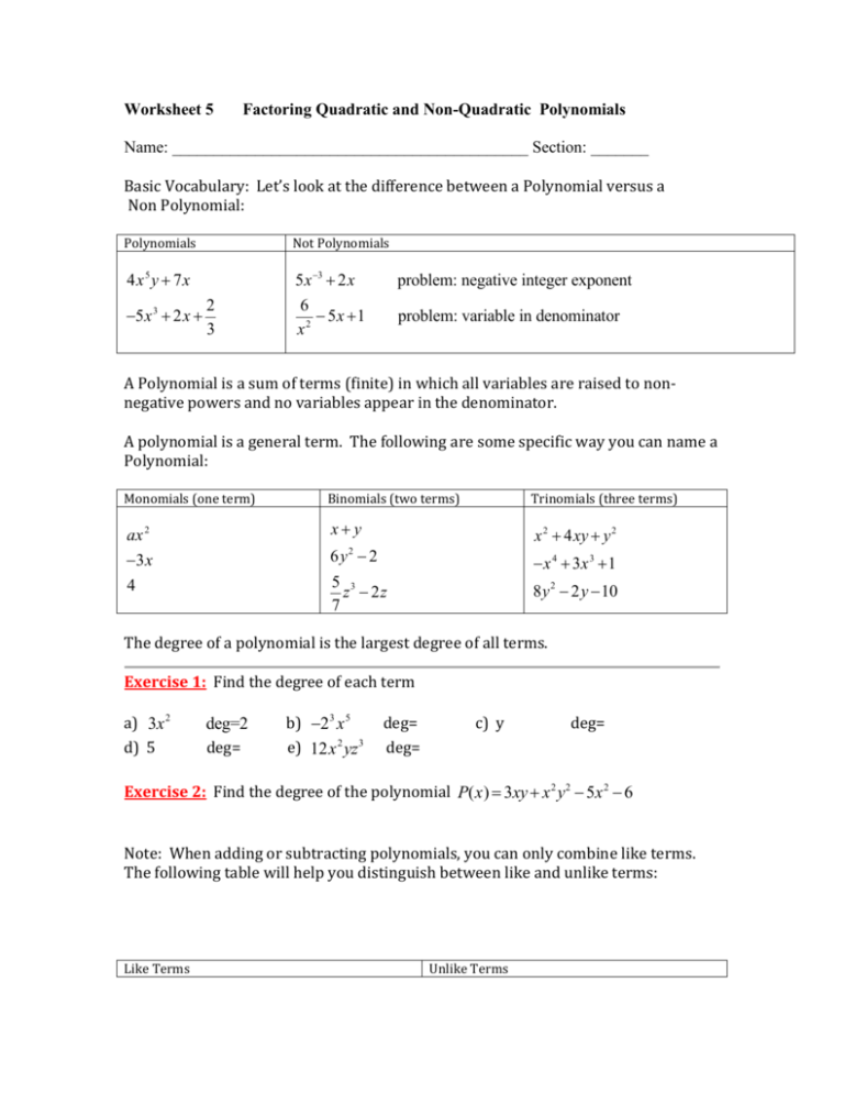 factoring trinomials worksheet without b