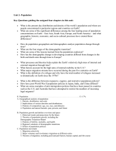 Unit 2- Population Key Questions guiding the assigned four chapters