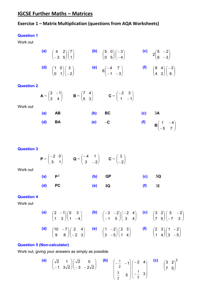 IGCSE Further Maths Matrix Transformations Worksheet 
