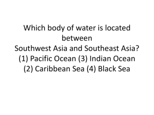 Which body of water is located between Southwest Asia and