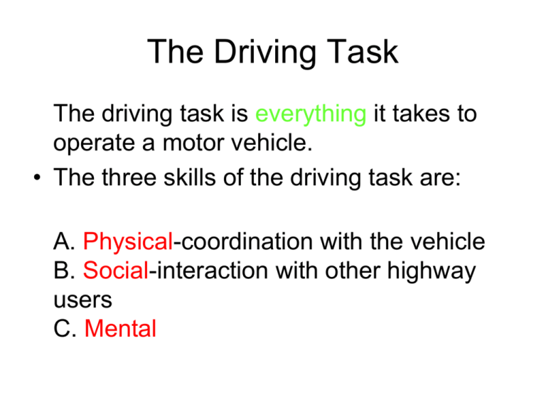 Unit 1 The Driving Task Answer Key