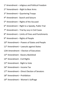 1st Amendment – religious and Political Freedom 2nd Amendment
