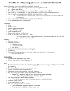 Checklist for IB Psychology Experiment (Internal Assessment)