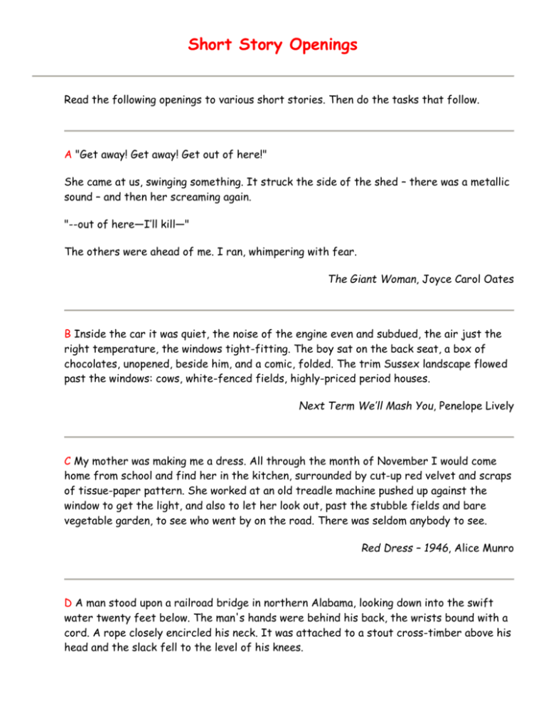 Short Story Openings