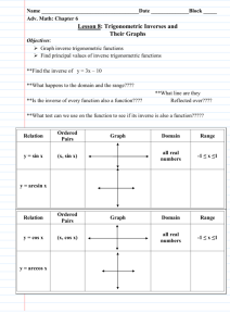 Adv. Math: Chapter 6 Lesson 8: Trigonometric Inverses and Their