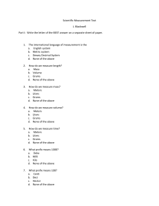 Scientific Measurement Test J. Blackwell Part I: Write the letter of the