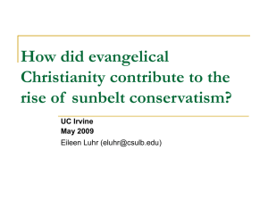 How did evangelical Christianity contribute to the rise of sunbelt