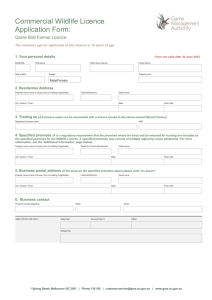 Commercial Wildlife Licence Application Form: Game Bird Farmer