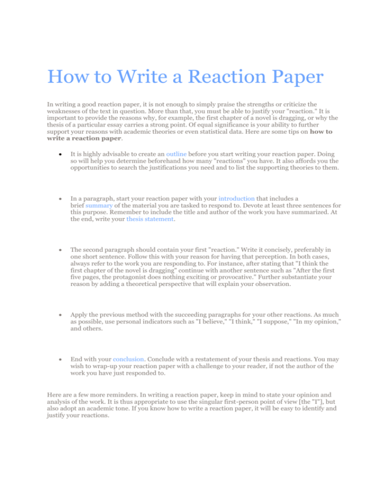 reaction essay meaning