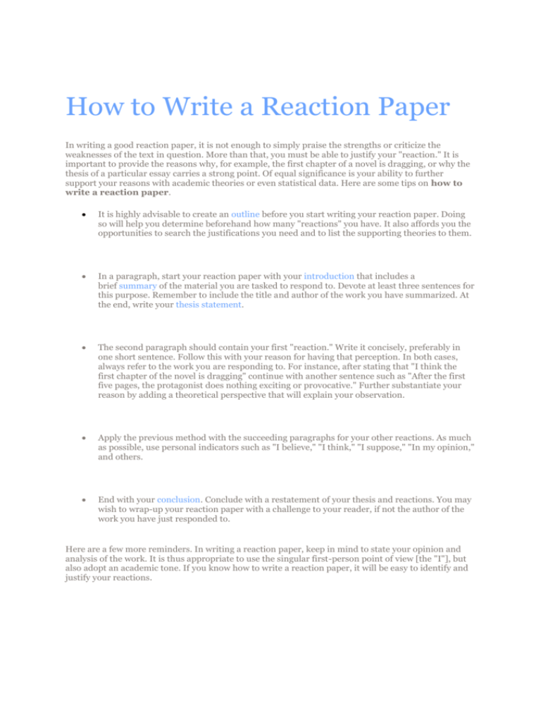 How To Write A Reaction Paper Introduction How To Write A Reaction 