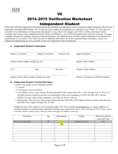 V6 2014–2015 Verification Worksheet Independent Student Your