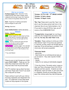 Mrs. Clifton's 2nd Grade News Sept. 28 – Oct. 9 Reminders and