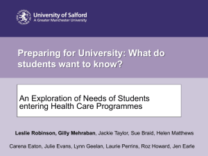 Pre-Entry Induction: An Exploration of Needs of Students entering